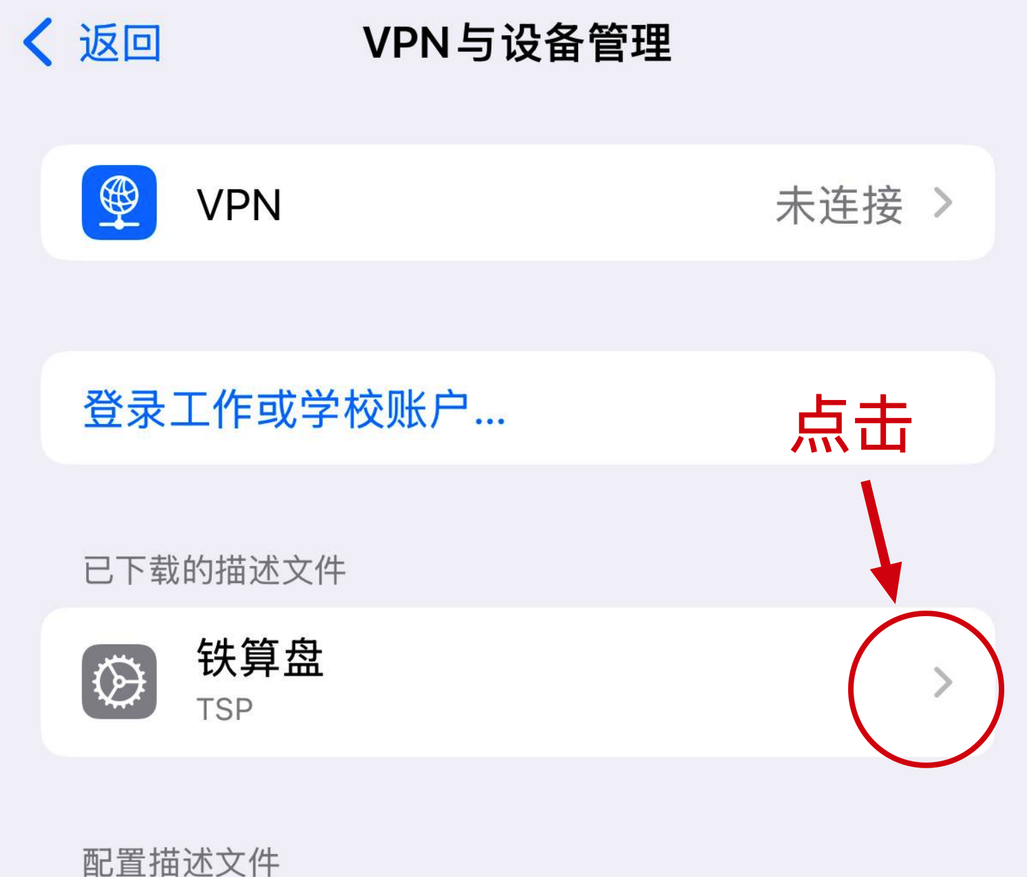在设置中进入 VPN 与设备管理